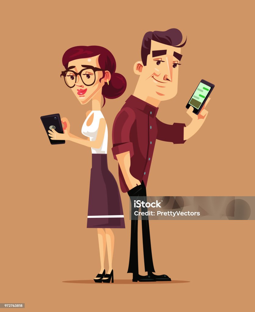 Two People Couple Man And Woman Boyfriend Girlfriend Having Date And Communication By Using Smartphone Online Social Network Modern Problems Dependence Addiction Concept Flat Cartoon Design Graphic Isolated Illustration Stock Illustration - Two People Couple Man And Woman Boyfriend Girlfriend Having Date And Communication By Using Smartphone Online Social Network Modern Problems Dependence Addiction Concept Flat Cartoon Design Graphic Isolated Illustration Stock Illustration -