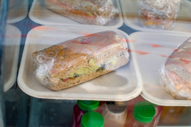 sandwich layers vegetables and ham meat spam fresh meal food snack on the table copy space food background rustic top view