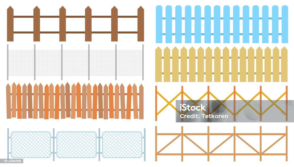 Rural wooden fences, pickets vector. White silhouettes fence for garden illustration Fence stock vector