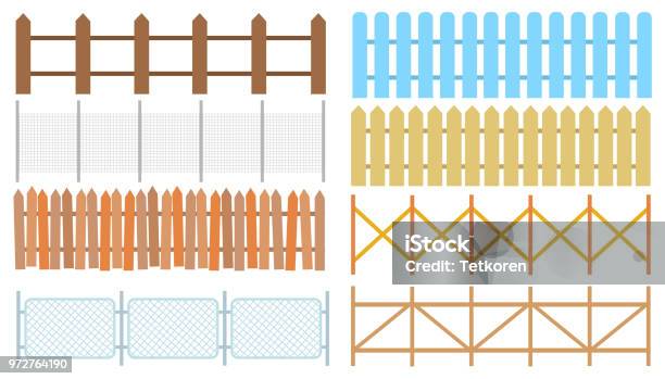 Rural Wooden Fences Pickets Vector White Silhouettes Fence For Garden Illustration Stock Illustration - Download Image Now