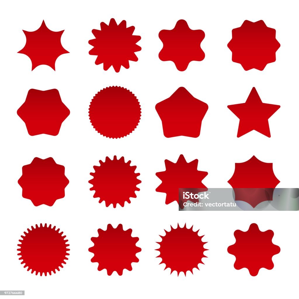 Price red star burst shapes Price star burst shapes. Vector red bursting stars symbols isolated on white background, circle star badges or vector sunburst stickers Flash stock vector