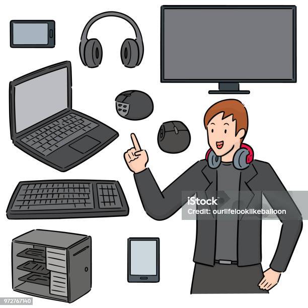 Gamer And Gaming Equipment Stock Illustration - Download Image Now - Adult, Adults Only, Art Product