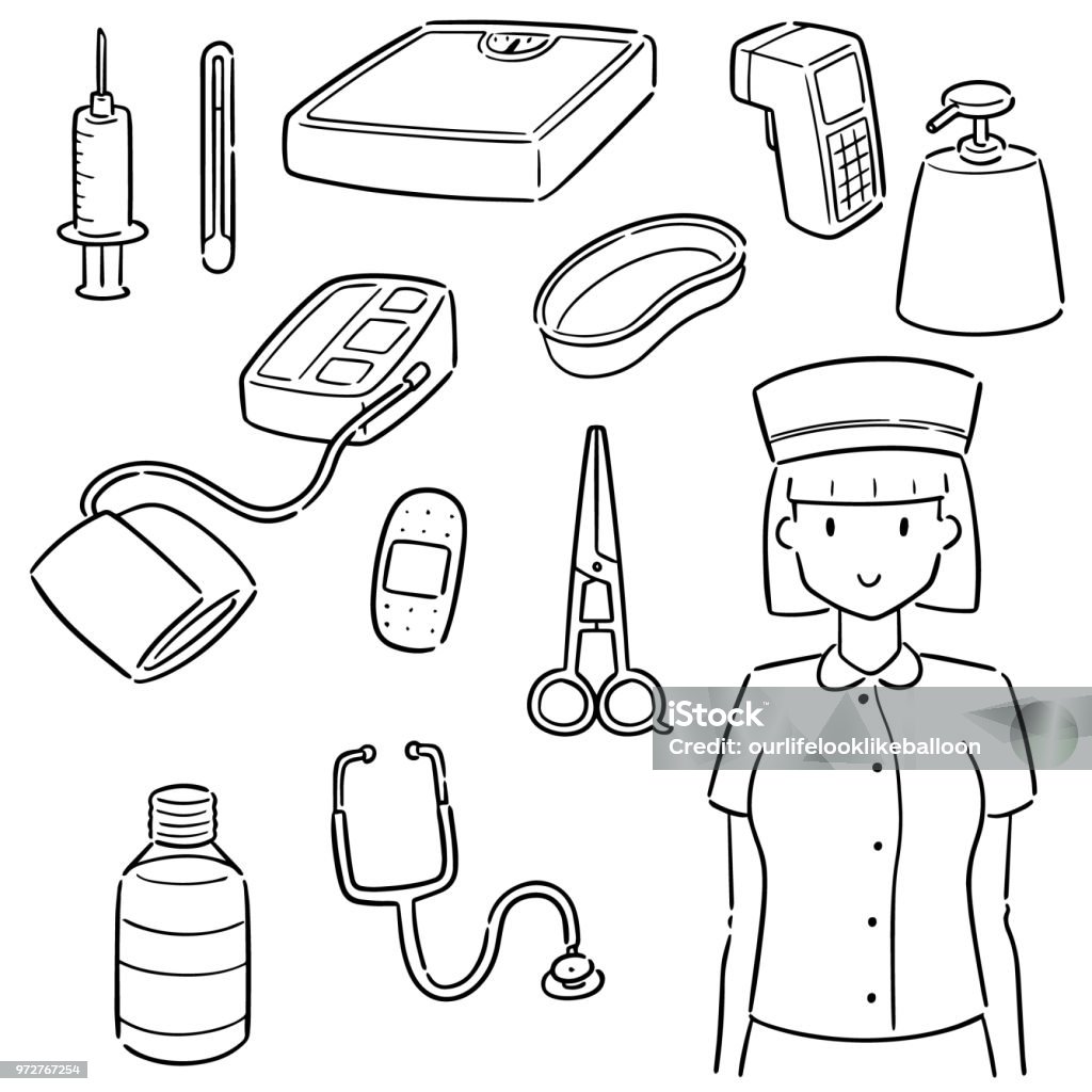 nurse and medical equipment vector set of nurse and medical equipment Healthcare And Medicine stock vector