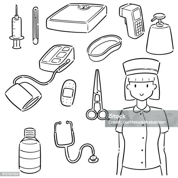 Nurse And Medical Equipment Stock Illustration - Download Image Now - Healthcare And Medicine, Icon Symbol, Accidents and Disasters