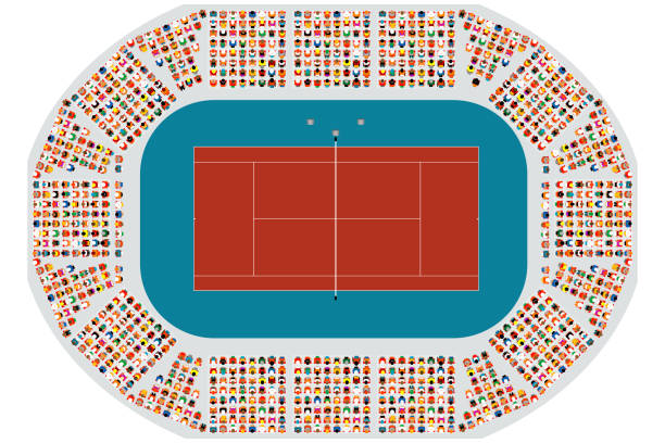 ilustrações de stock, clip art, desenhos animados e ícones de tennis arena, top view - tennis court aerial view vector