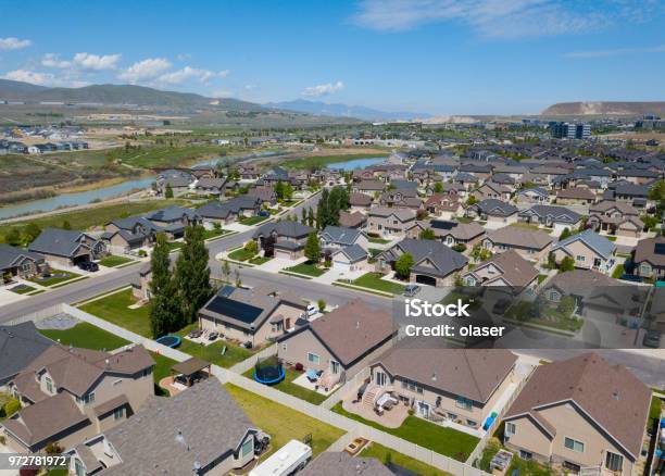 Suburbs To Salt Lake City Utah Seen From Air Stock Photo - Download Image Now - Salt Lake City - Utah, Aerial View, Suburb