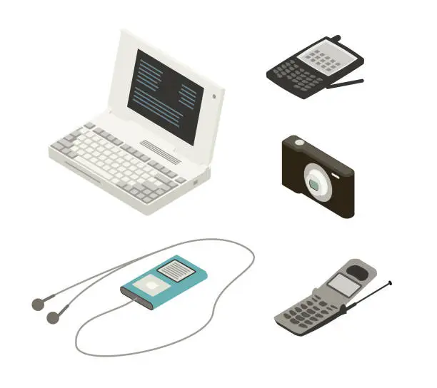 Vector illustration of Technology devices of the 1990s-2000s