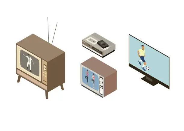 Vector illustration of The evolution of the television