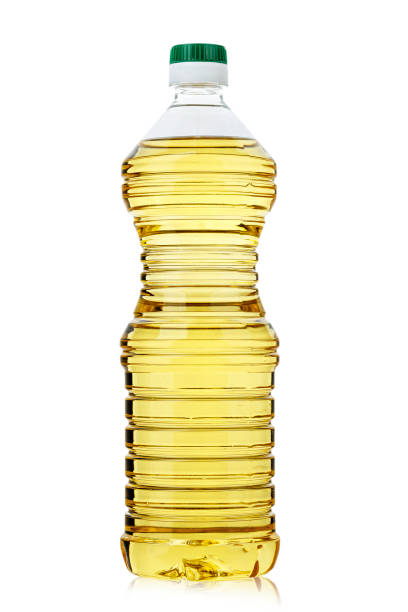sunflower oil in a bottle on a white background, isolated. stock photo