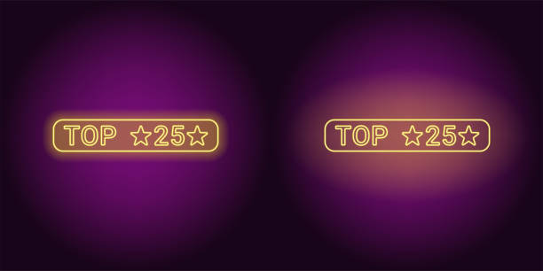 Neon banner of Yellow Top 25, the Best Neon banner of Yellow Top 25, the Best. Vector illustration of Neon Top 25 inscription consisting of neon outlines, with backlight on the dark background live casino script stock illustrations