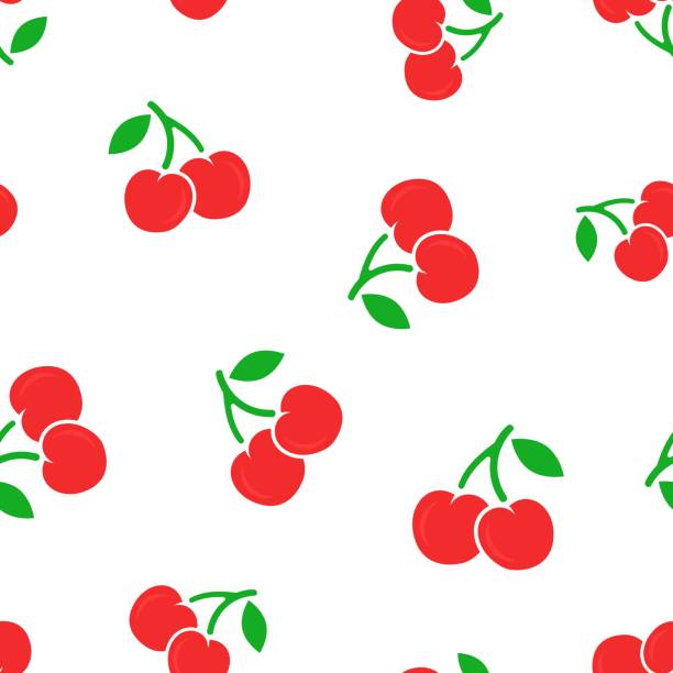 ilustrações, clipart, desenhos animados e ícones de baga de cereja ícone sem costura de fundo. ilustração em vetor conceito empresarial. doce de cereja padrão de símbolo de comida saudável. - backgrounds berry close up dessert