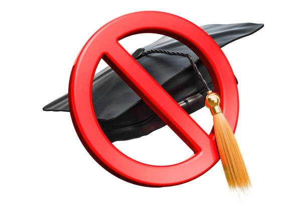 istock Prohibition sign with graduation cap, 3D rendering isolated on white background 972842120
