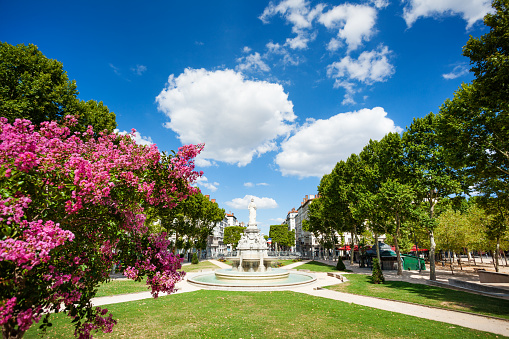 Place du Marechal Lyautey with its fountain Morand in springtime, Lyon, France