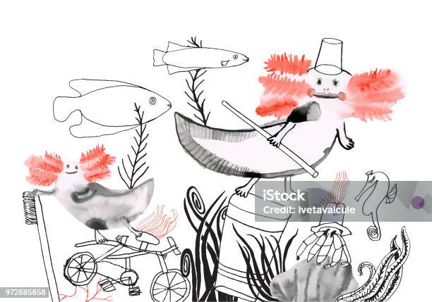 Salamander And Plastic Pollution Of Sea Stock Illustration - Download Image Now - Recycling, Sea, Plastic