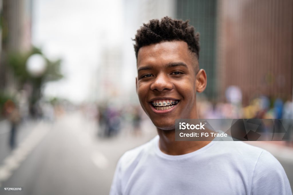 Brazilian Boy Smiling Portraits Teenager Stock Photo