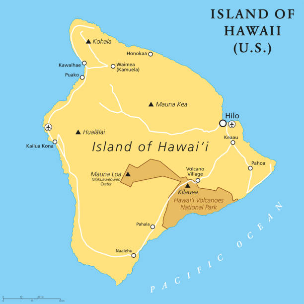 ilustraciones, imágenes clip art, dibujos animados e iconos de stock de mapa político de la isla de hawai, isla grande, - dormant volcano illustrations