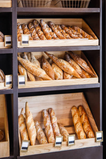 istock Fresh bread on shelves in bakery 972908258