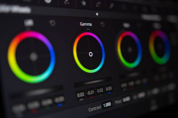 Video editing - Color correction screen close up Color correction wheel - close up post production house stock pictures, royalty-free photos & images