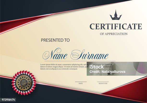 Certificat De Modèle Dappréciation Vecteurs libres de droits et plus d'images vectorielles de Certificat - Certificat, Modèle de base, Bordure
