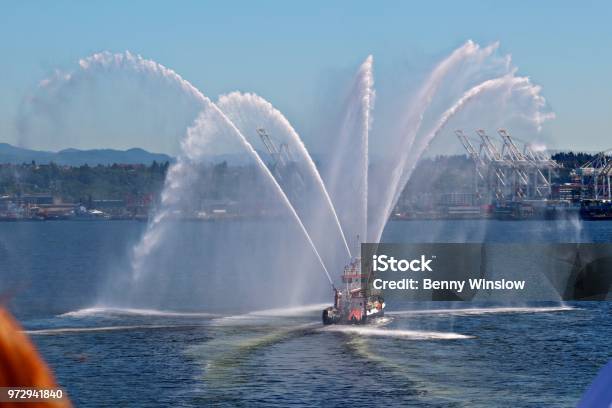 Fire Tug Stock Photo - Download Image Now - Fleet Week, Container Ship, Firefighter