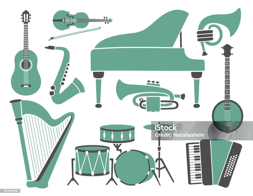 Retro Instruments Design Set Of Musical Instruments Retro Style Stock Illustration - Download ...