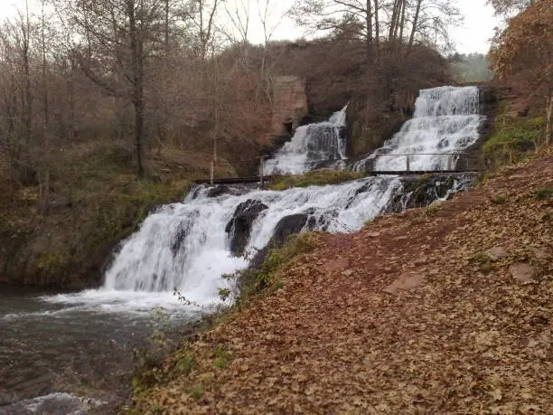 Waterfall on the river Dzhuryn in Village Nyrkiv