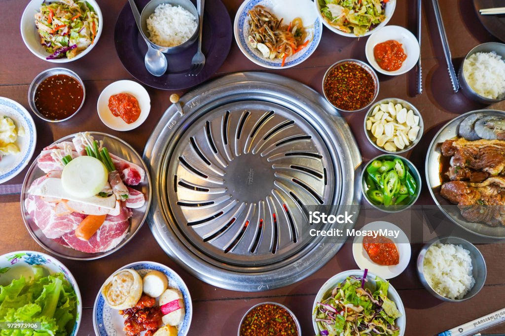 pork korean style and vegetable for barbeque pork korean style and vegetable for barbeque, grill Korean Barbecue Stock Photo