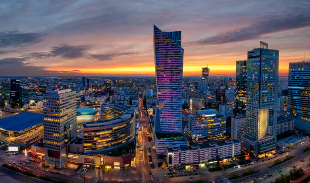 istock panoramic view of modern sentrum Warsaw during sunset 973000996