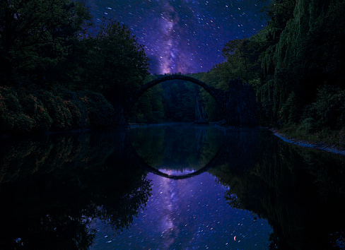 devil's bridge in Kromlau on a starry night