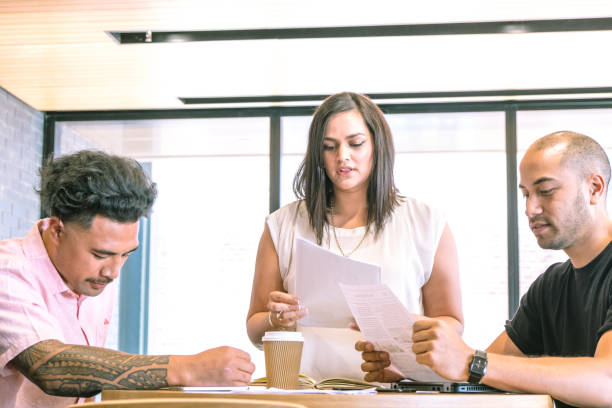 istock Diversity in the workplace - Samoan and Maori/mixed ethnicity co-workers reviewing reports in a business meeting 973008402