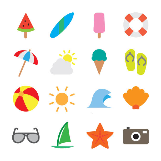 Summer Icon Set - Flat Outline vector art illustration