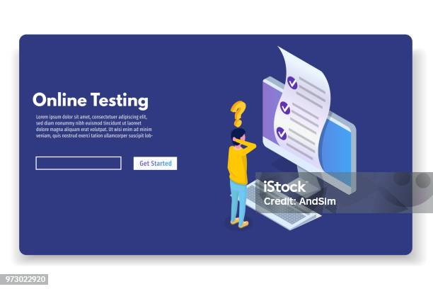 オンライン テストeラーニング教育等尺性概念ベクトルの図 - 試験のベクターアート素材や画像を多数ご用意 - 試験, コンピュータ, 投影図