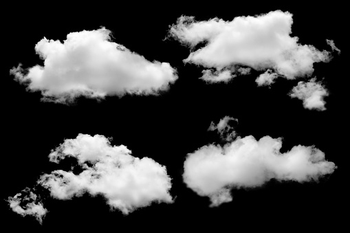 Conjunto de nube blanca. Aislado sobre fondo negro photo