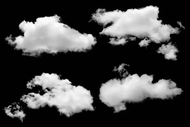 Photo of Set of white cloud. Isolated on black background