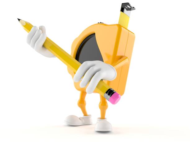 istock Measure tape character holding big pencil 973028620