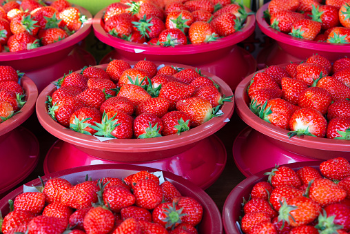 Fresh Strawberry in basket,Organic food for healthy,Busan market,South Korea.