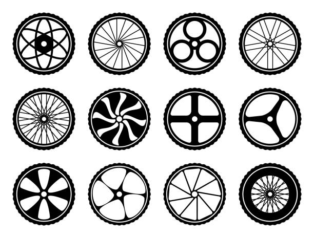 illustrations, cliparts, dessins animés et icônes de roues de bicyclette sertie de pneus et rayons. composant d’icônes de vélo - wheel training sports training bicycle