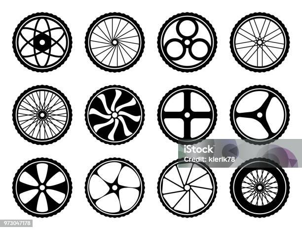 Bicycle Wheels Set With Tires And Spokes Bike Icons Component Stock Illustration - Download Image Now
