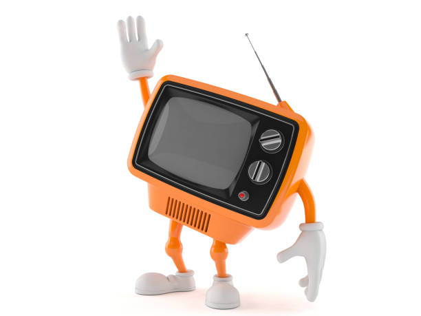 istock Retro TV character with hand up 973047228
