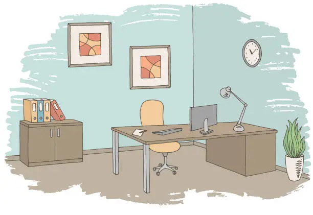 Vector illustration of Office graphic color interior sketch illustration vector