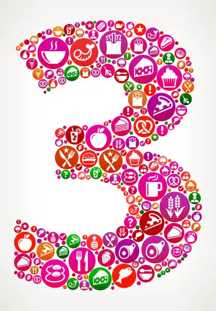 Vector illustration of Number 3 Food and Diet Vector Icon Background