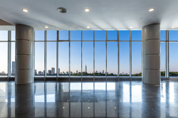 istock Panoramic skyline and buildings from glass window 973053342