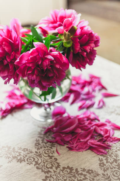 istock red peonies in glass vase stand on table 973053558