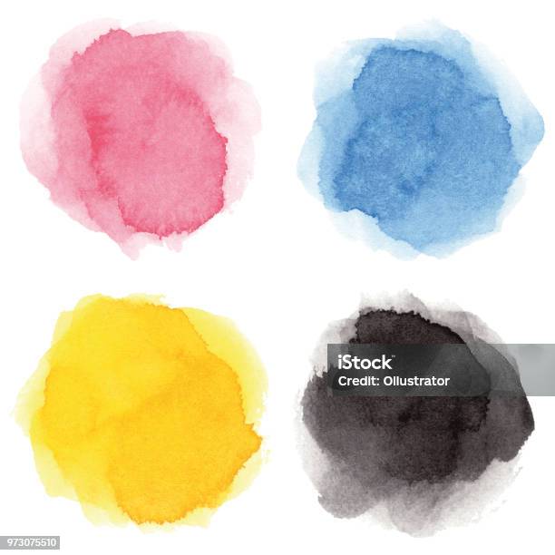 Round Multicolored Watercolor Spots - Arte vetorial de stock e mais imagens de Tinta de Aguarela - Tinta de Aguarela, Pintura em Aquarela, Chapinhar