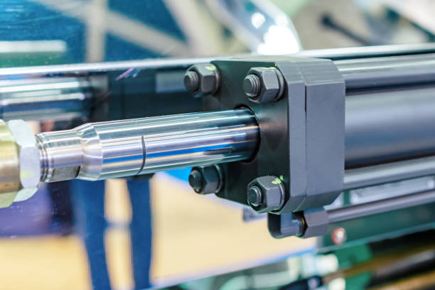 Hydraulic cylinder close-up Hydraulic cylinder close-up. The main force control element of the mechanisms. hydraulics photos stock pictures, royalty-free photos & images
