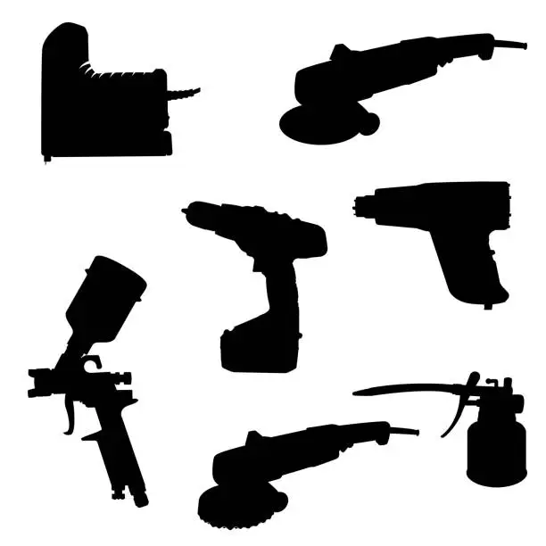 Vector illustration of Silhouette tools set