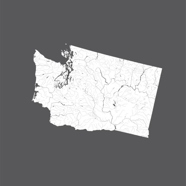 карта вашингтона с озерами и реками. - washington state state map outline stock illustrations