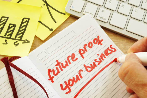istock Hand is writing future proof your business. 973099506