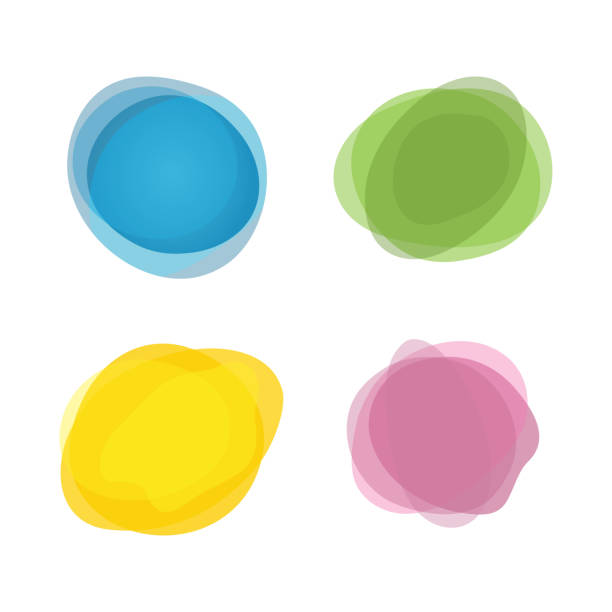 색된 둥근된 배경 세트 투명도, 오버레이입니다. 파란색, 녹색, 노랑, 보라색 절연된 요소입니다. - backgrounds transparent circle purple stock illustrations
