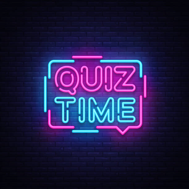 Quiz Time announcement poster neon signboard vector. Pub Quiz vintage styled neon glowing letters shining, Light Banner, Questions team game.Vector illustration Quiz Time announcement poster neon signboard vector. Pub Quiz vintage styled neon glowing letters shining, Light Banner, Questions team game.Vector illustration. quiz night stock illustrations
